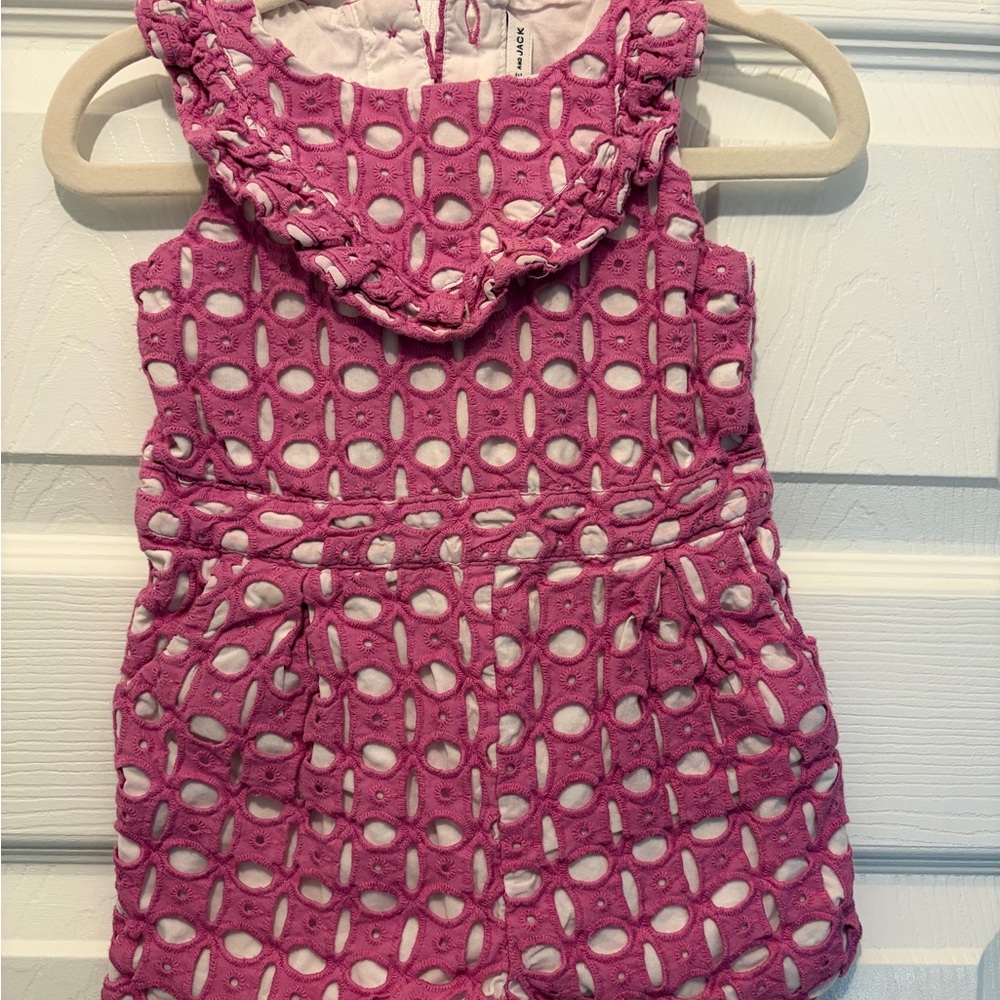 Janie and Jack Pink Eyelet Romper with Ruffle Trim